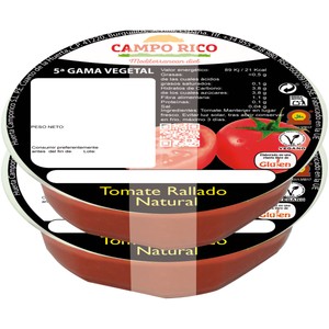 Imagen de Tomate rallado 100% natural, sin aditivos, ni conservantes ni gluten CAMPO RICO 2 x 110 g.