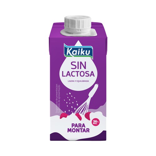 Nata líquida (36% de materia grasa) para montar, sin lactosa KAIKU 200 ml.