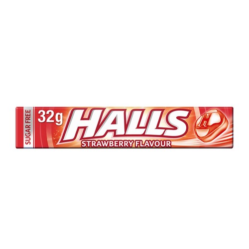 HALLS Caramelos de fresa sin azúcar añadido 32 g.