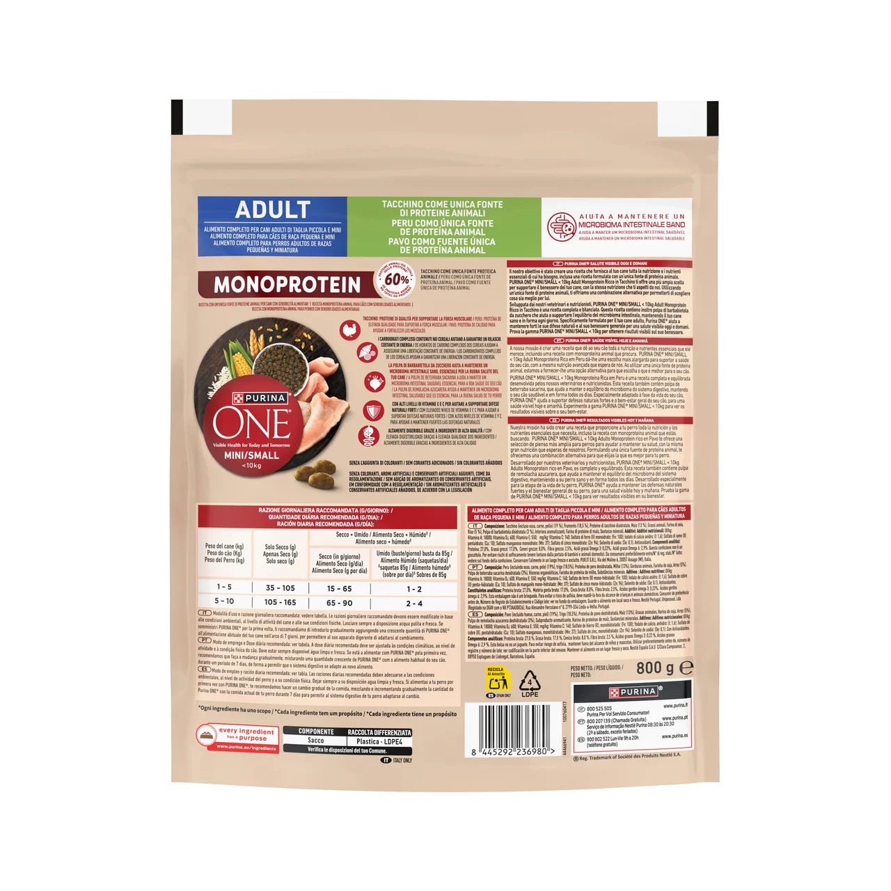 PURINA ONE Alimento de perro seco de pavo 800g