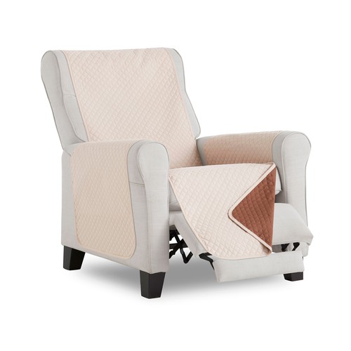 Cubresofá acolchado reversible para sofá de 1 plaza, color beige-marrón.