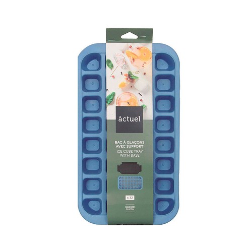 Cubitera para hielo de silicona con 32 cavidades, color azul ACTUEL.