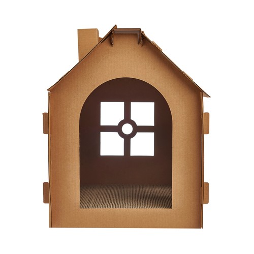 PRODUCTO ALCAMPO Casa de cartón de 52.5 x 33 x 33 cm. para gatos, con suelo para rascar.