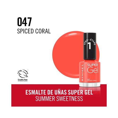 RIMMEL Super gel tono 047 Spiced coral Laca de uñas de larga duración, acabado efecto gel.
