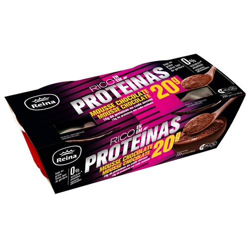 REINA Mousse de chocolate baja en grasa y con alto contenido en proteínas (10 g) 2 x 100 g.