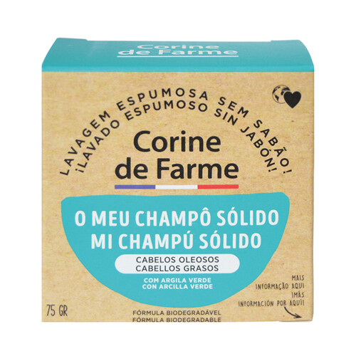 CORINE DE FARME Champú sólido con arcilla verde, para cabellos grasos CORINE DE FARME 75 g.