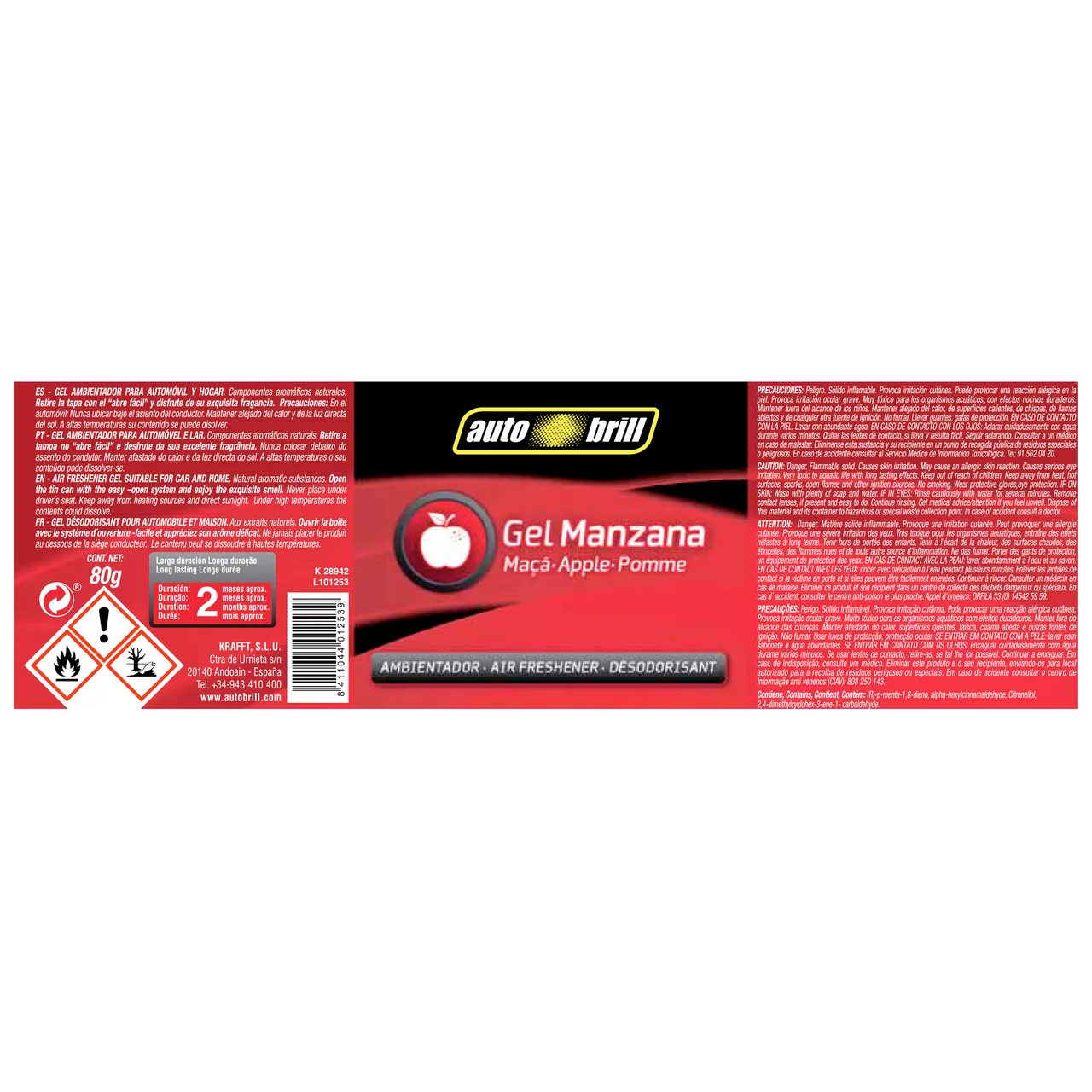 Ambientador en gel para coche en envase de lata con olor a manzana 1 unidad.