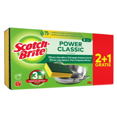 SCOTCH-BRITE Classic Estropajo de fibra verde para una limpieza fuerte 3 uds.