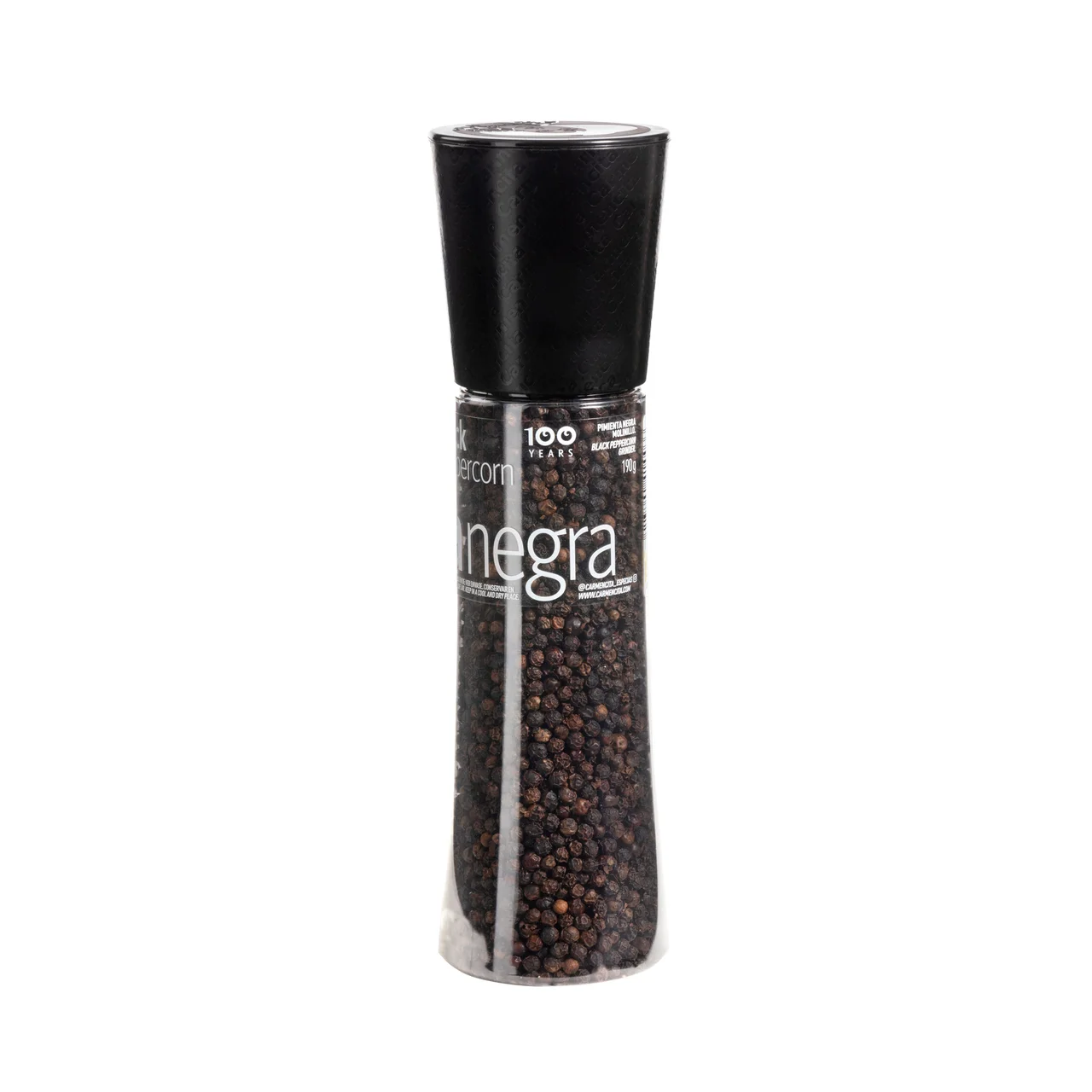 Pimienta negra telicherry en molinillo 180 g.