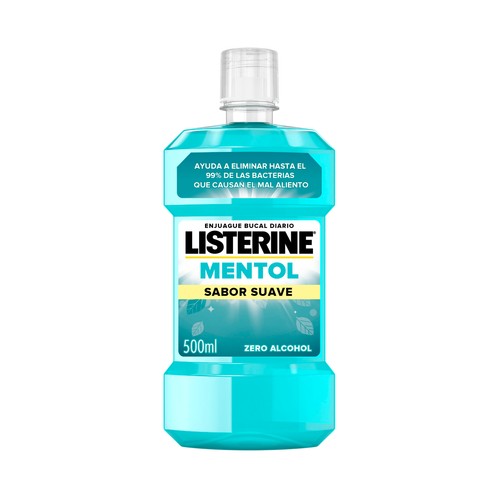 LISTERINE Enjuague bucal de uso diario sin alcohol con sabor suave a mentol 500 ml.