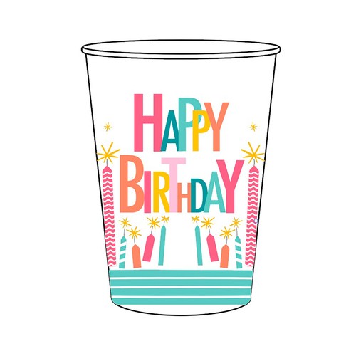 Pack de 10 vasos de cartón de happy birthday de 20-25cl, ACTUEL