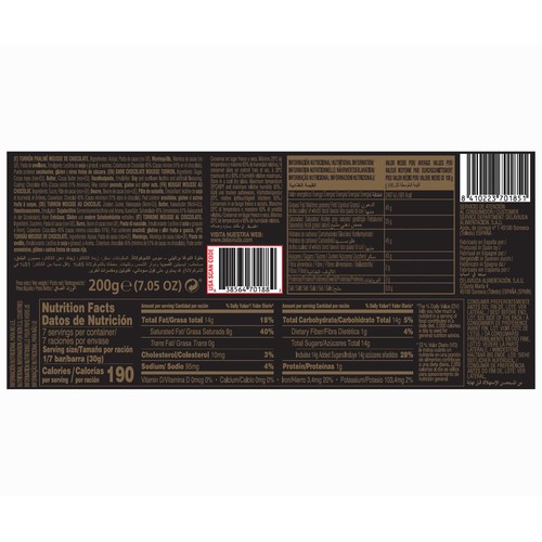 DELAVIUDA Turrón praliné de mousse de chocolate 200 g.