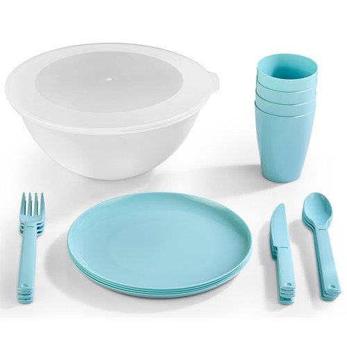 Juego picnic plástico reutilizable 21 piezas para 4 personas. ACTUEL