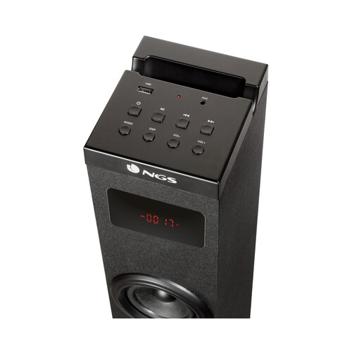 Torre de audio NGS SKYSCRAPER 2.0, radio FM, 50W, USB, lector tarjetas, Bluetooth, negro.