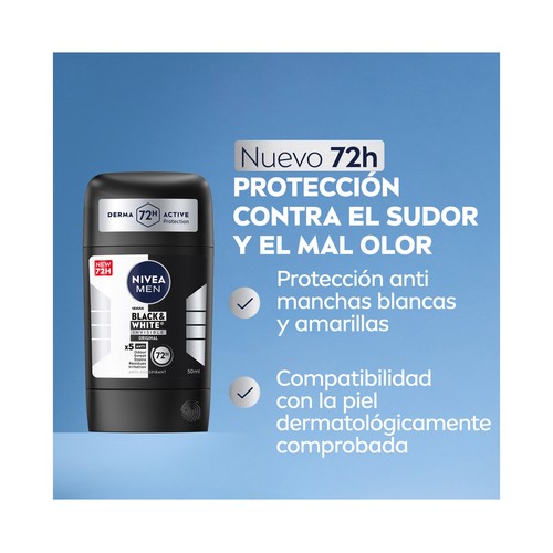 Nivea men black & white invisible original Desodorante en stick para hombre, antitranspirante hasta 72 horas.