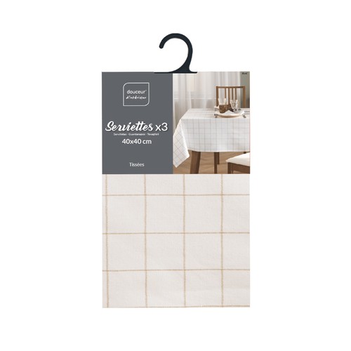Servilletas cuadros 3 pzas 40x40cm algodon/poliester beige. U10