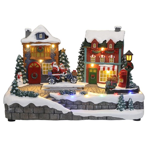 Escena decorativa Navidad Santa Claus: Papá y Mamá Noen en Fábrica de Caramelos con movimiento, luces y música 18x30x20cm, ACTUEL