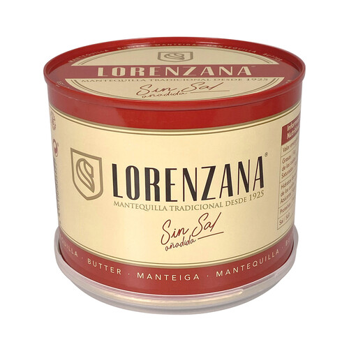 LORENZANA Lata de mantequilla tradicional sin sal añadida LORENZANA 500 g.