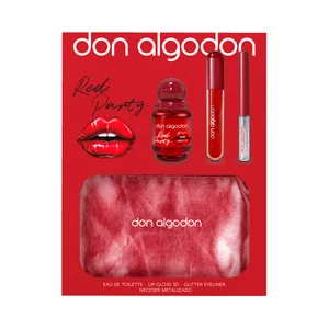 DON ALGODÓN Red party Neceser para mujer con colonia, brillo de labios 3D y eyeliner brillante.