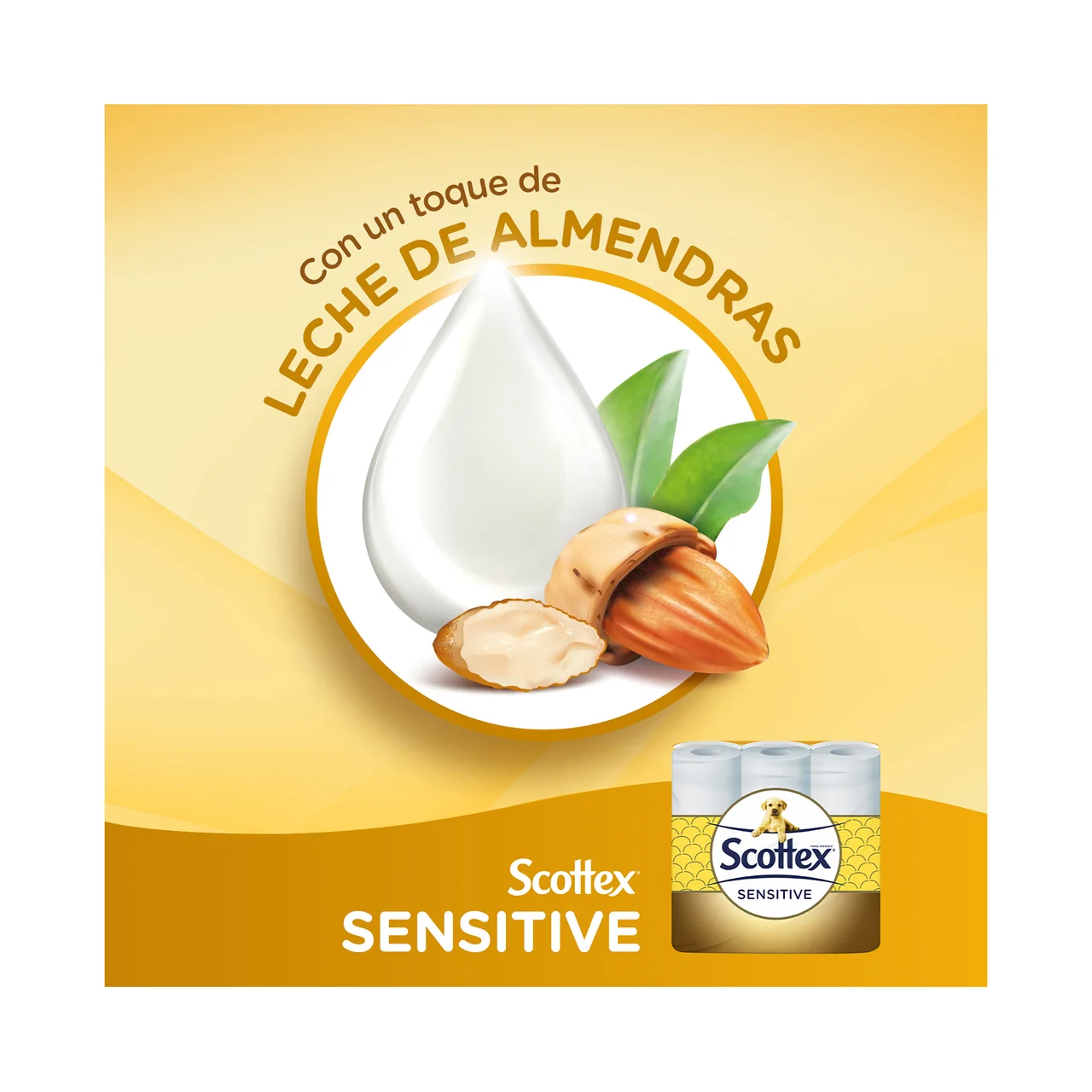 Sensitive Papel higiénico de triple capa con un toque de leche de almendras 6 rollos.