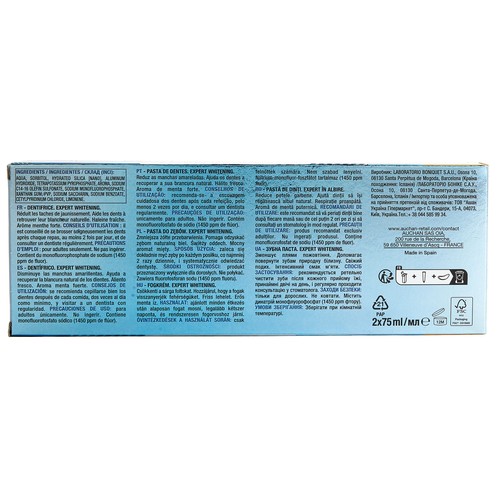 PRODUCTO ALCAMPO Expert whitening Pasta de dientes blanqueante, con sabor a menta fuerte 2 x 75 ml.
