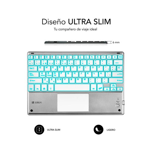 Teclado retroiluminado Bluetooth  SUBBLIM SMBT50 , diseño Slim, batería, conector Micro-USB.