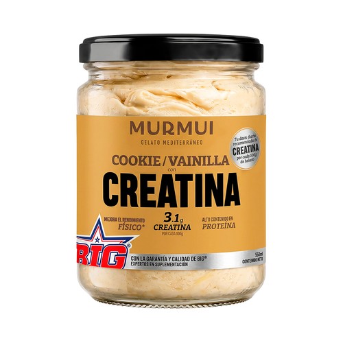 MURMUI Big Tarrina de helado de galleta sabor vainilla con Creatina, tarro 550 ml.