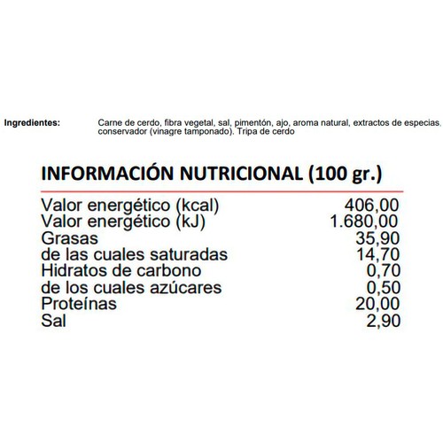 EL CONCHEL  Chorizos oreados envasados al vacío Especial Barbacoa 300 g.