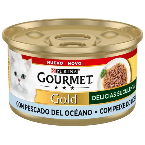 PURINA GOURMET Gold delicias suculentas Alimento húmedo para gatos con pescado del océano 85 g.