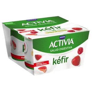 ACTIVIA de Danone Kéfir cremoso y suave con fresa y frambuesa 4 x 125 g.