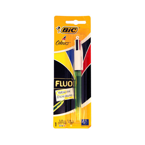 Bolígrafo retráctil tipo roller, punta media y grosor de 1mm, varios colores BIC 4 colours fluo.
