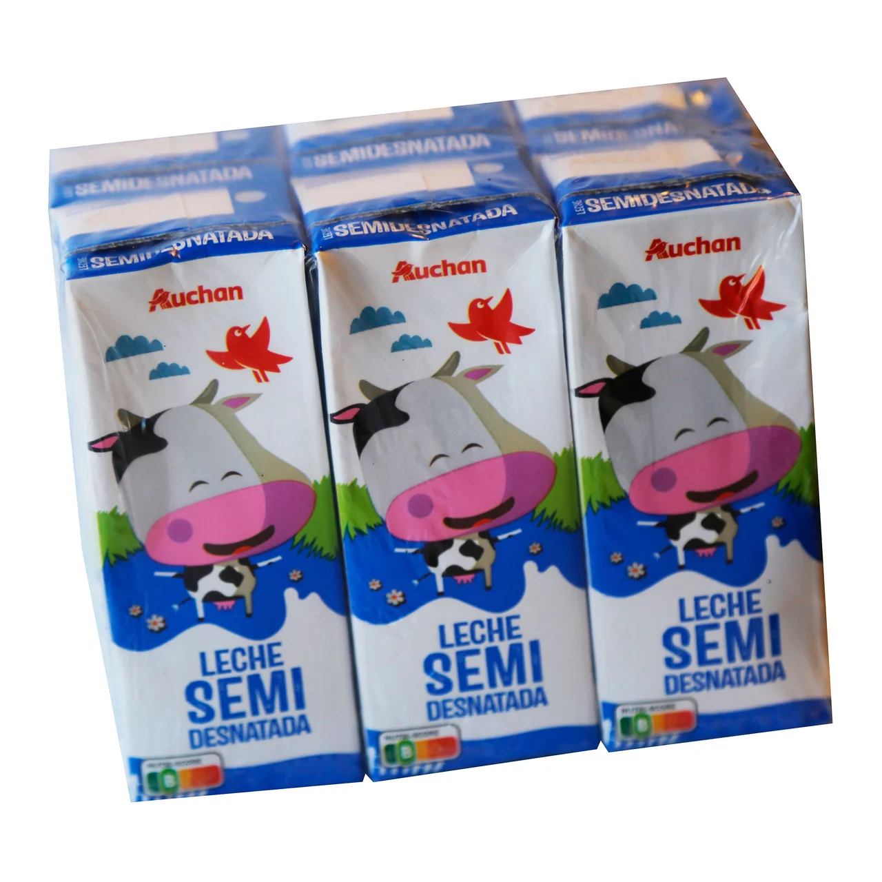 AUCHAN Leche mini semidesnatada 6 x 200 ml Producto Alcampo.