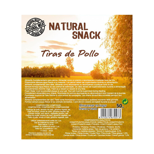 SANDIMAS Snack para perro natural SANDIMAS TIRAS DE POLLO 50 g.
