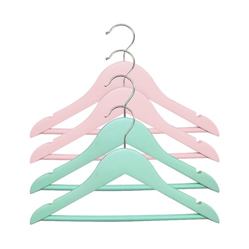 Perchas de madera infantiles con barra color azul o rosa, 4 unidades ACTUEL.