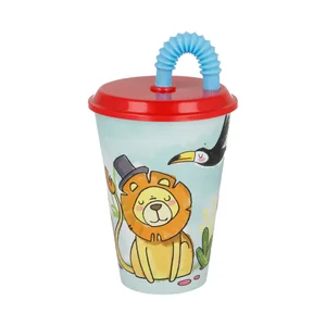 Vaso con pajita diseño animales, 0,43 litros STOR.