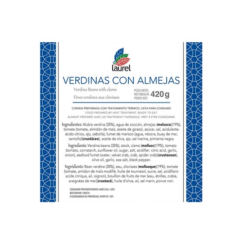 LAUREL Verdinas con almejas 420 g.