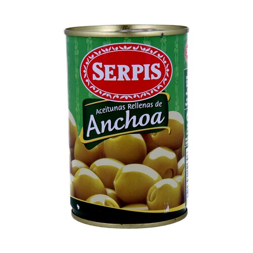 SERPIS Aceitunas verdes rellenas de anchoa SERPIS lata de 130 g.