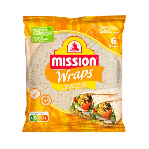 MISSION Tortillas de trigo con espelta y avena especiales para hacer wraps 370 g.