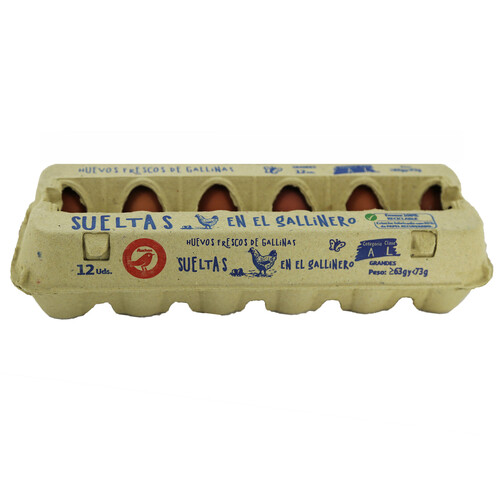 AUCHAN Huevos frescos de gallinas criadas en suelo clase L y cat. A 12 uds. Producto Alcampo