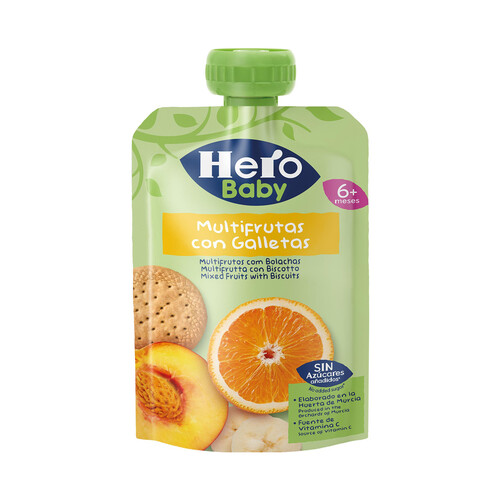 HERO Bolsita de frutas (naranja, plátano y melocotón) con galleta, a partir de 6 meses HERO 100 g.