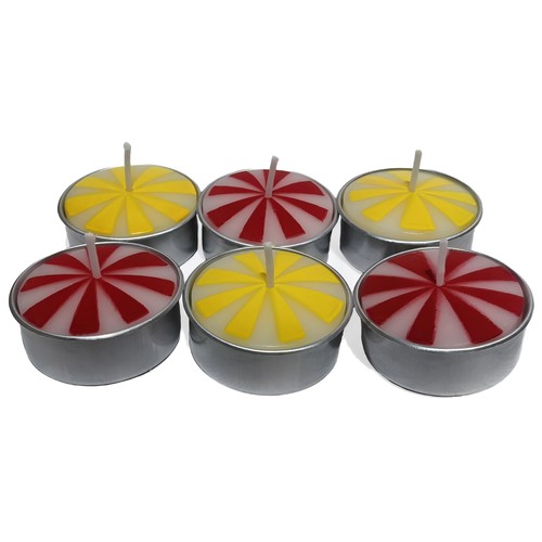 Juego 6 velas té color rojo/amarillo. ACTUEL