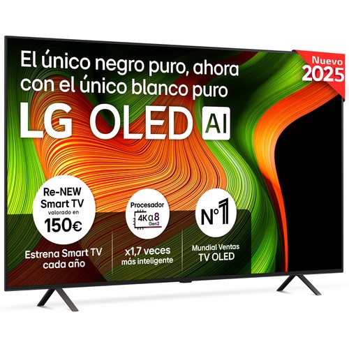 Televisión 165,1 cm (65") LG OLED65B56 4K WEBOS25, Smart TV, con inteligencia artificial, pantalla OLED,4 HDMI, 2 USB, HDR, HDR10, Bluetooth, color negro.