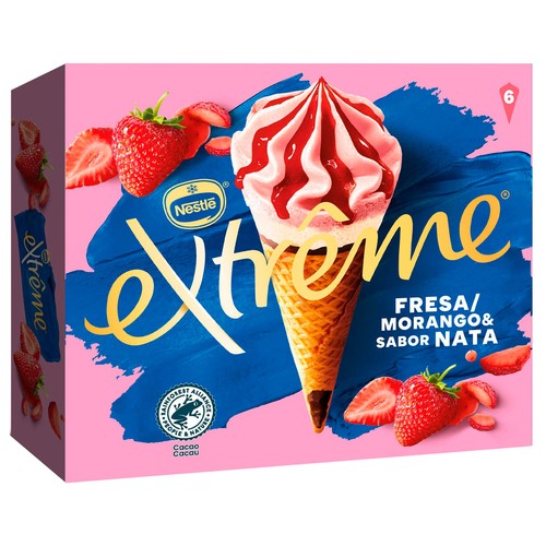 EXTRÈME Cono de helado de fresa y nata son sirope de fresa 6 x 120 ml.