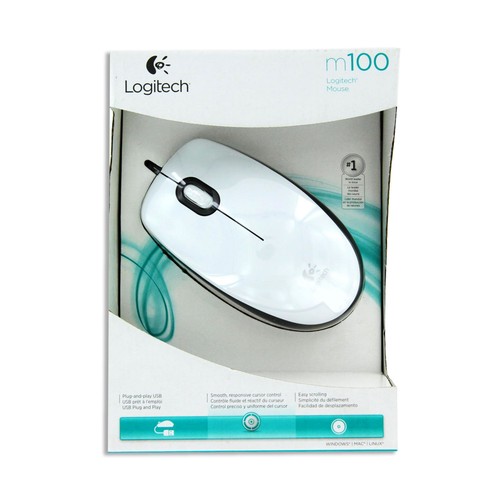 Ratón óptico con cable LOGITECH M100, blanco, 3 botones, 1000dpi, conexión Usb.