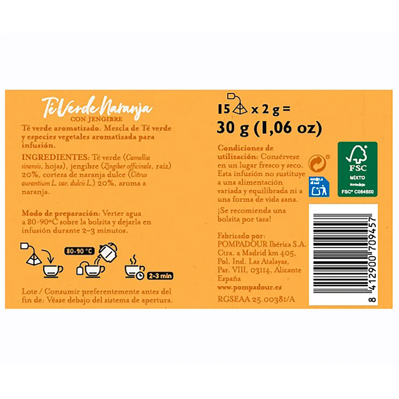 Té verde de naranja con jengibre piramidal 15 uds. 30 g.
