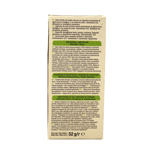 ALCAMPO ECOLÓGICO Café de cápsulas Lungo I5 ALCAMPO ECOLÓGICO 10 uds.