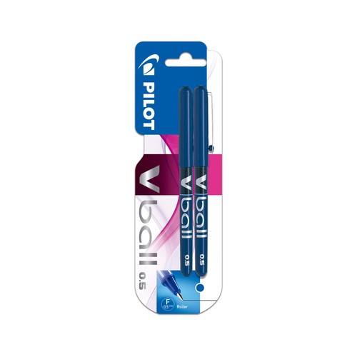 Lote de 2 bolígrafos tipo roller punta fina y grosor de 0.5mm con tinta líquida azul PILOT V-ball.