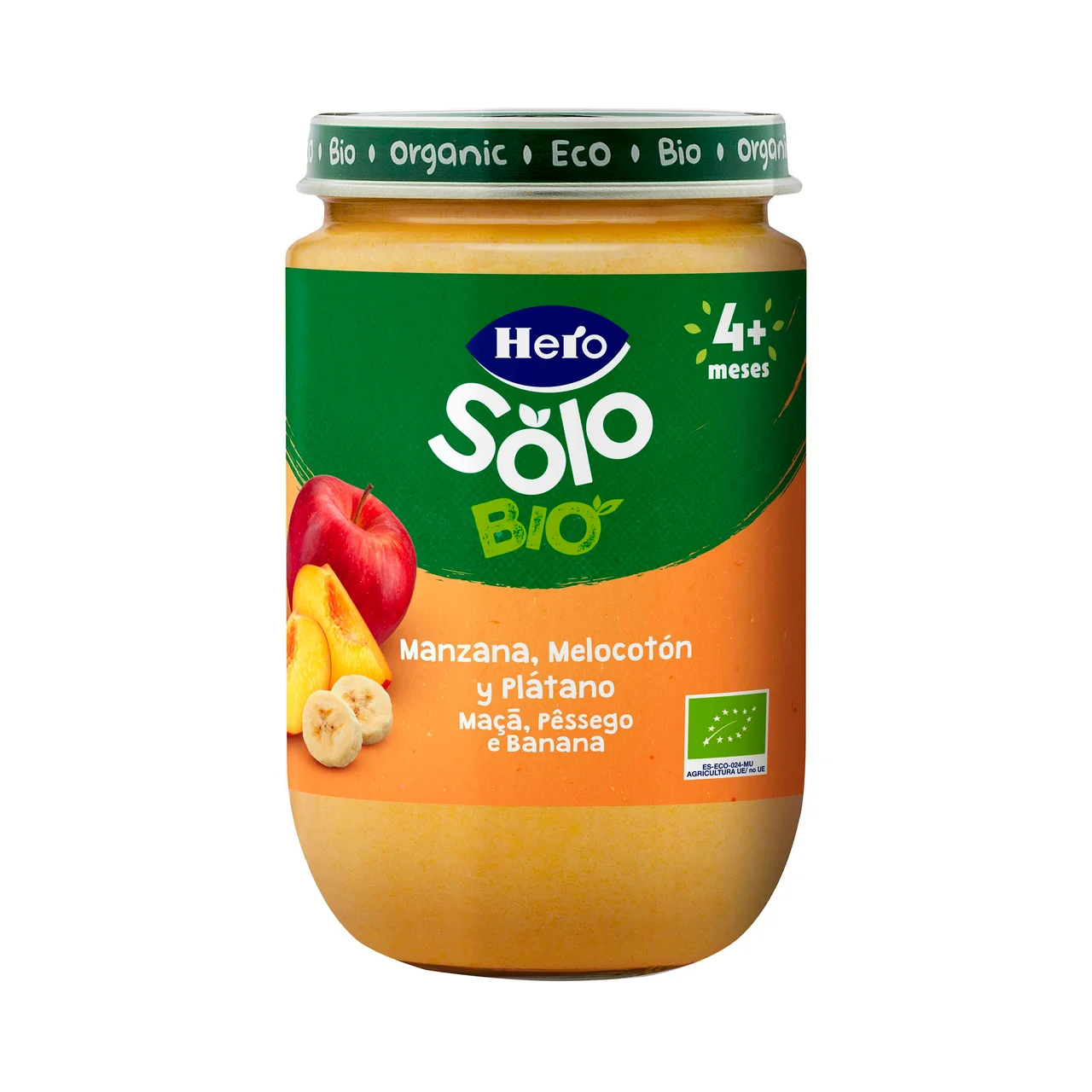 HERO Solo bio Tarrito de fruta (manzana, melocotón y plátano), ecológicas a partir de 4 meses 190 g
