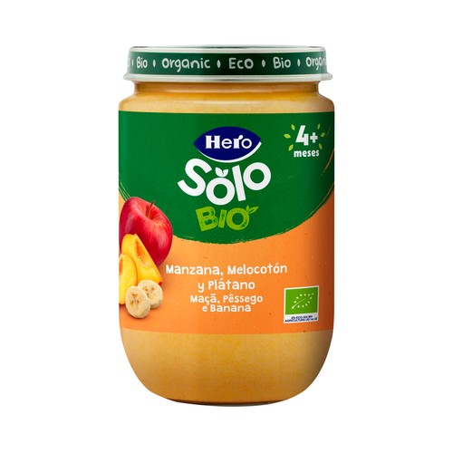 HERO Solo bio Tarrito de fruta (manzana, melocotón y plátano), ecológicas a partir de 4 meses 190 g