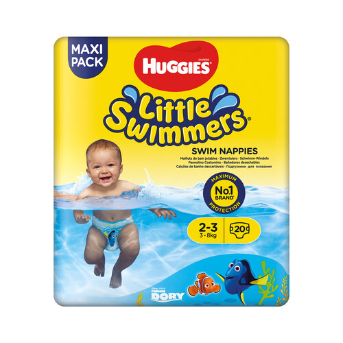HUGGIES Pañales bañador unisex (bañador desechable) talla 2 - 3, para niños de 3 a 8 kilos HUGGIES Little swimmers 20 uds.